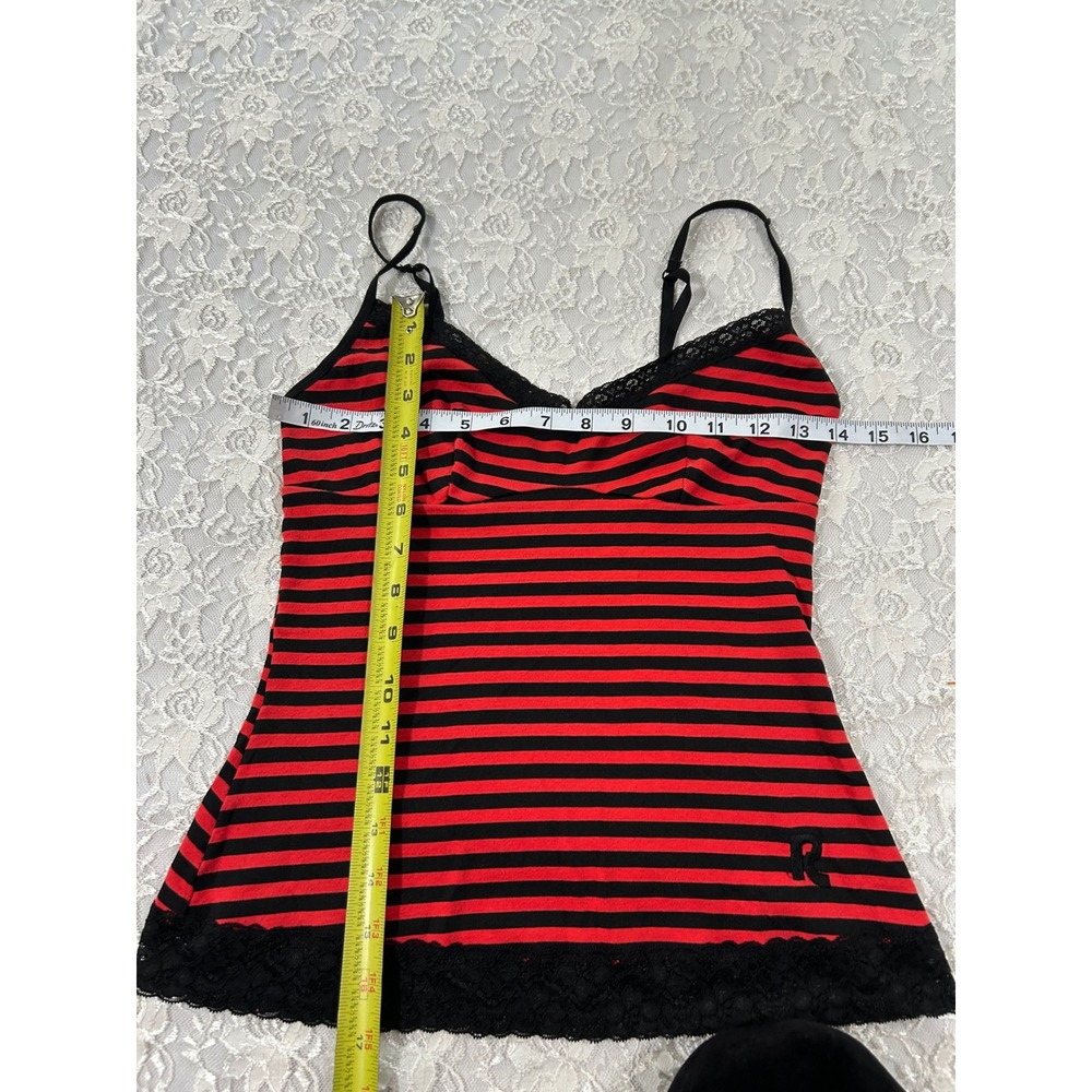 VTG Y2K Red Black Striped Lace Trim Tank Top Mall Goth Grunge Punk Alt 2000s - Picture 7 of 7